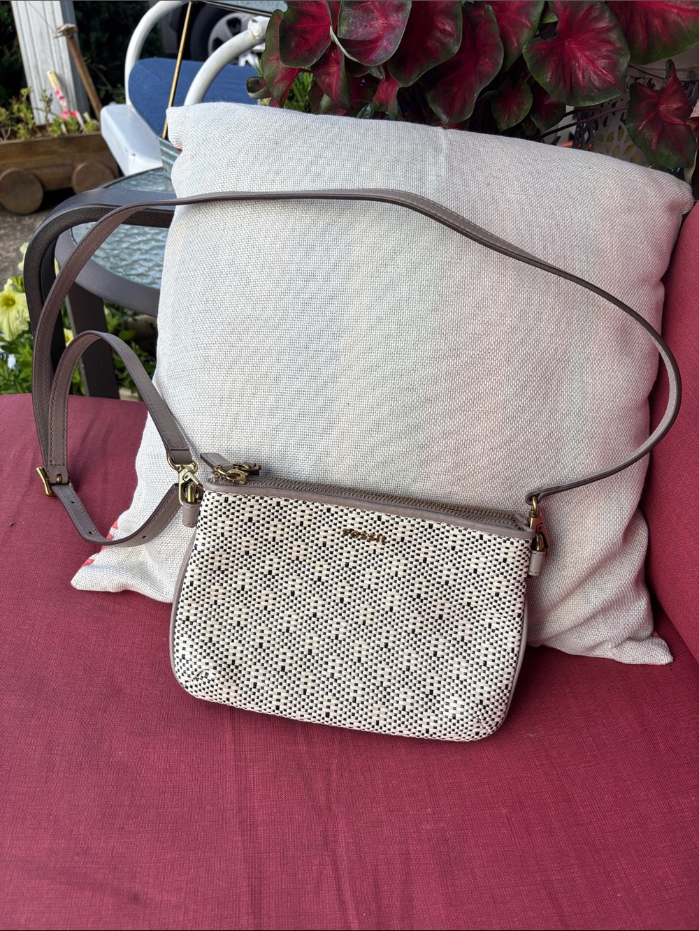 Fossil Crossbody Shoulder Bag in Taupe and Cream - Stylish Everyday Carry